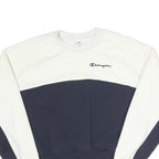 CHAMPION Womens White & Navy Crew Neck XS Colourblock Sweatshirt Pullover