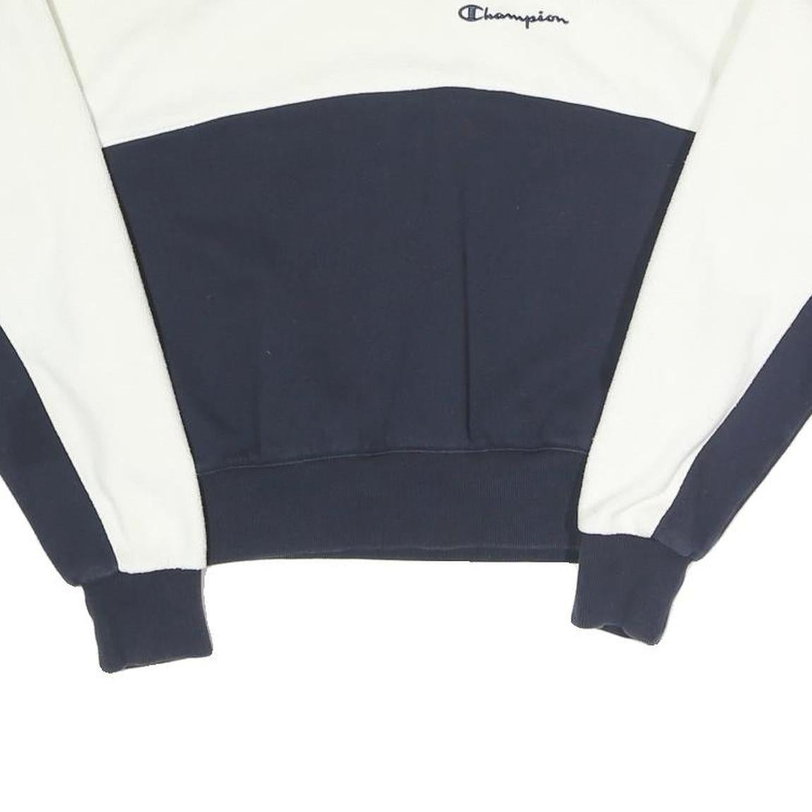 CHAMPION Womens White & Navy Crew Neck XS Colourblock Sweatshirt Pullover