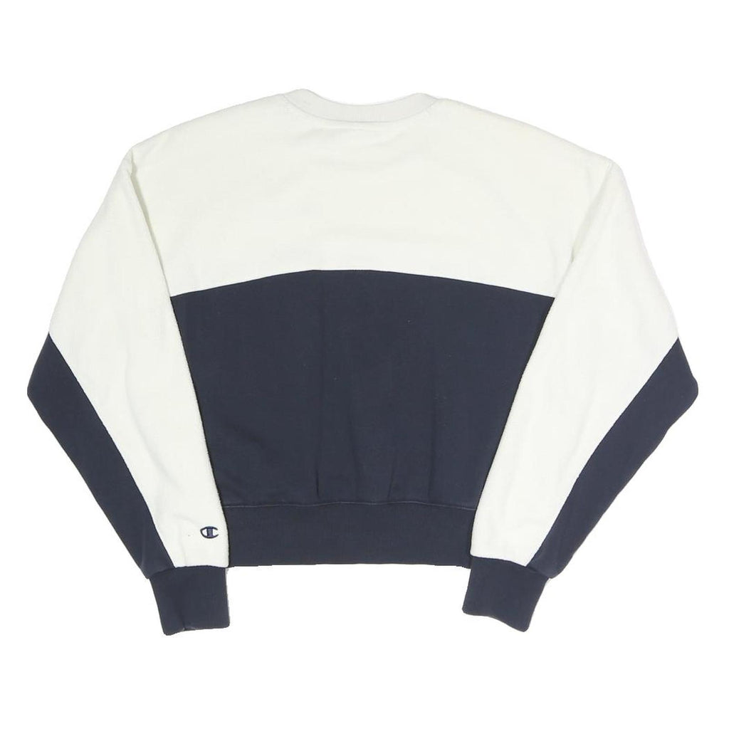 CHAMPION Womens White & Navy Crew Neck XS Colourblock Sweatshirt Pullover