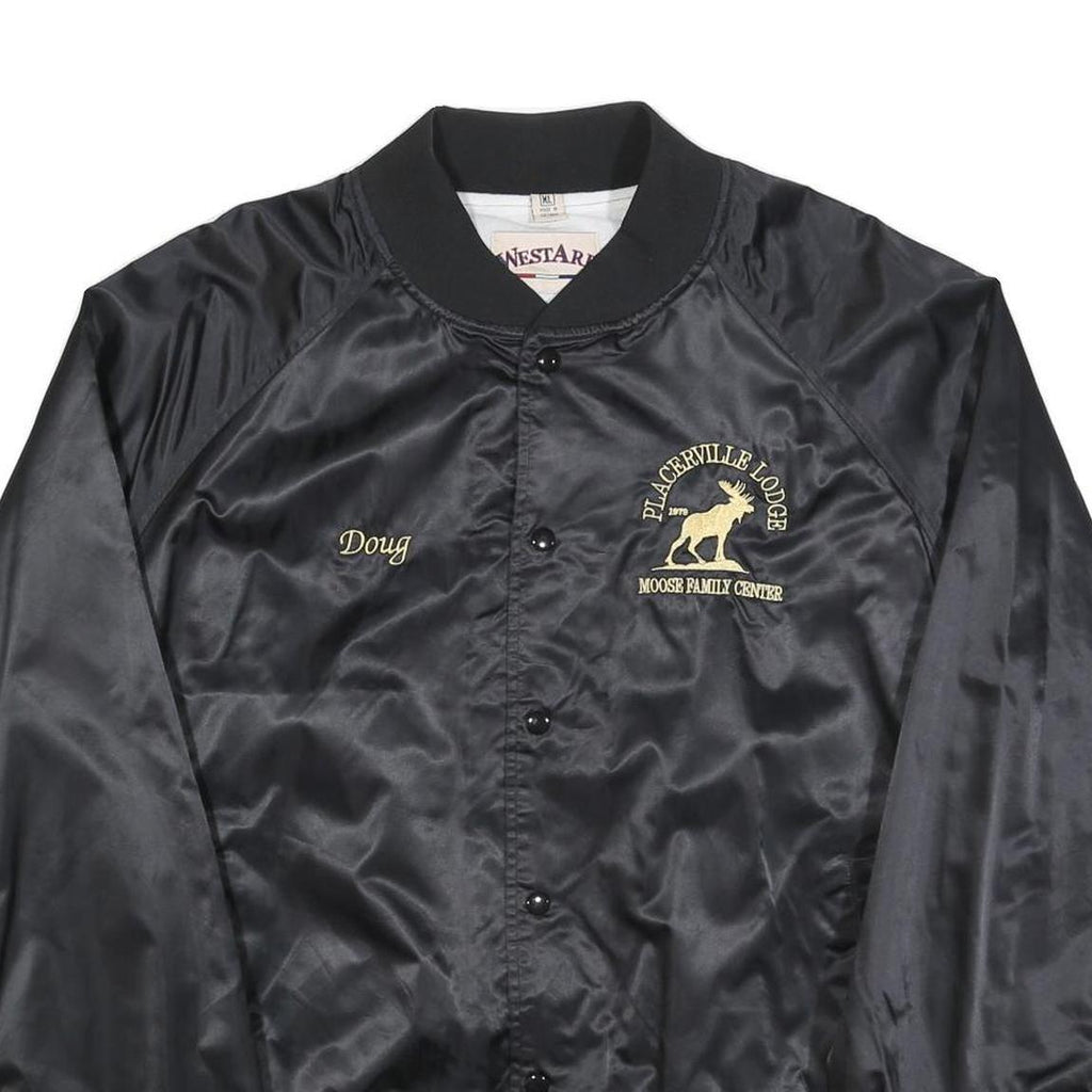 WESTARK Mens Black Satin Button Jacket XL Embroidered Moose Lodge Logo