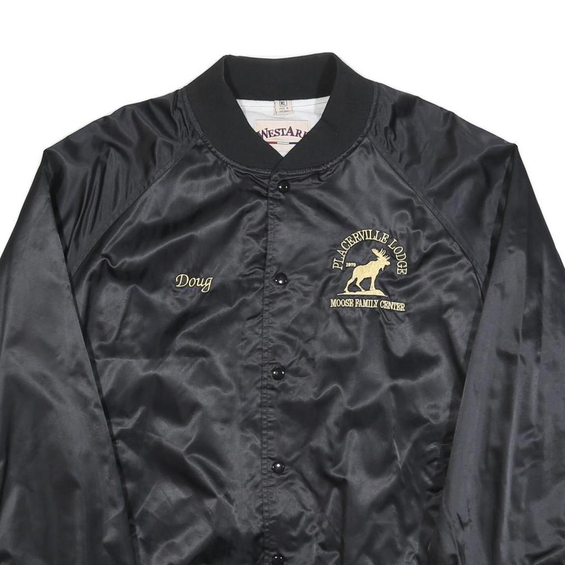 WESTARK Mens Black Satin Button Jacket XL Embroidered Moose Lodge Logo