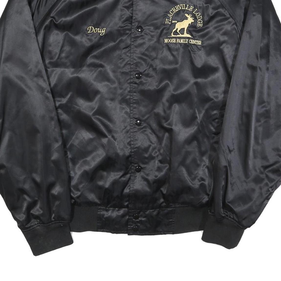 WESTARK Mens Black Satin Button Jacket XL Embroidered Moose Lodge Logo