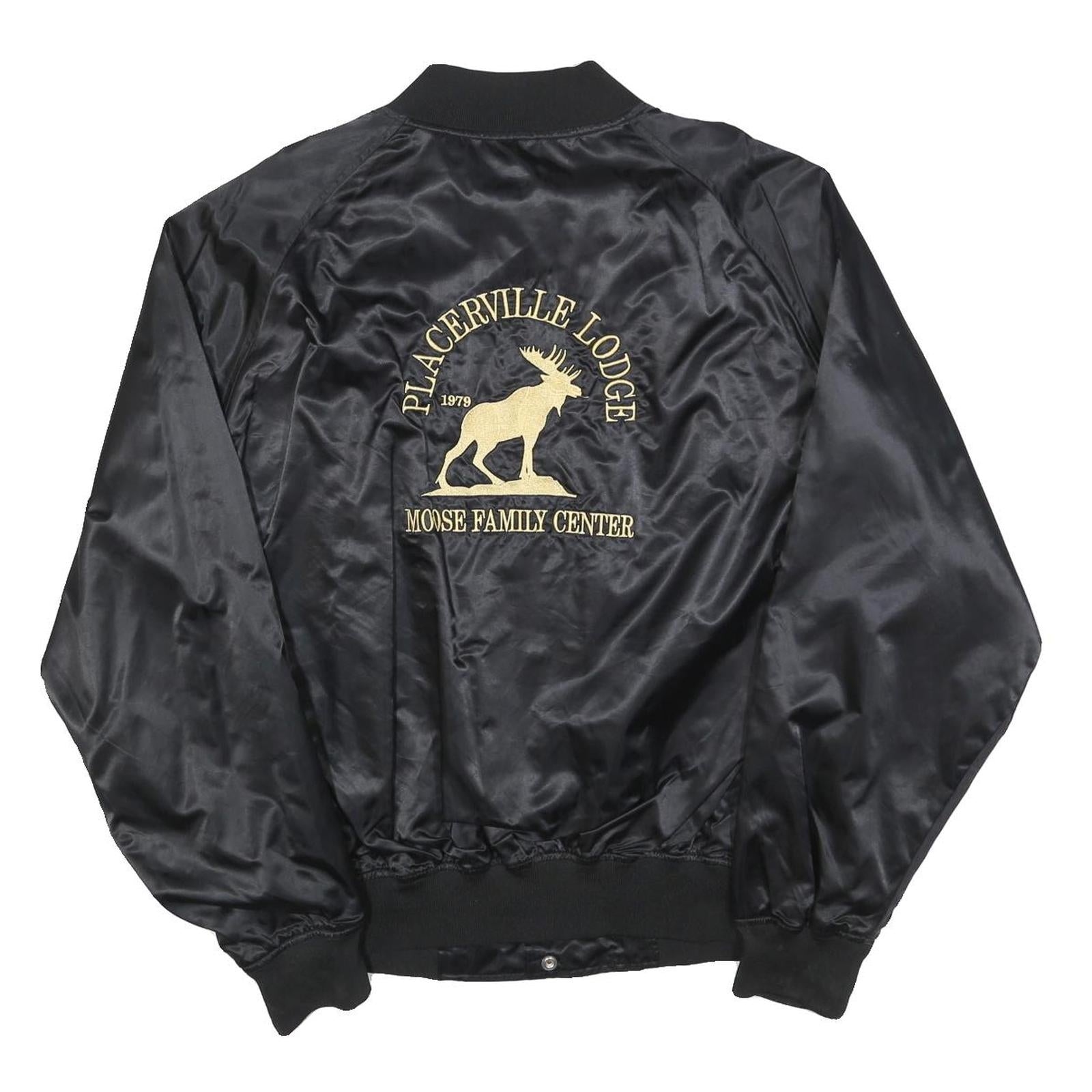 WESTARK Mens Black Satin Button Jacket XL Embroidered Moose Lodge Logo