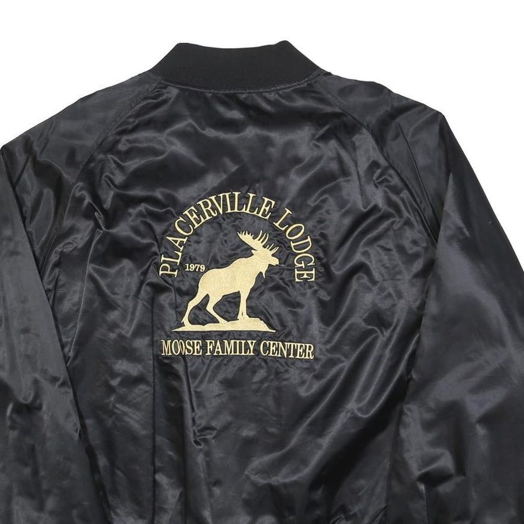 WESTARK Mens Black Satin Button Jacket XL Embroidered Moose Lodge Logo