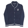 TOMMY HILFIGER Womens Navy & White Classic Button Up Patterned Crew Neck Chunky