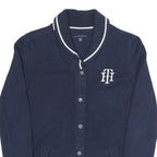 TOMMY HILFIGER Womens Navy & White Classic Button Up Patterned Crew Neck Chunky