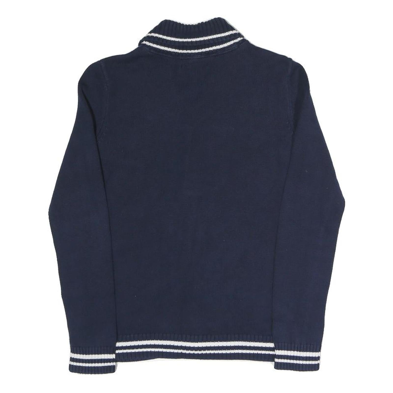 TOMMY HILFIGER Womens Navy & White Classic Button Up Patterned Crew Neck Chunky