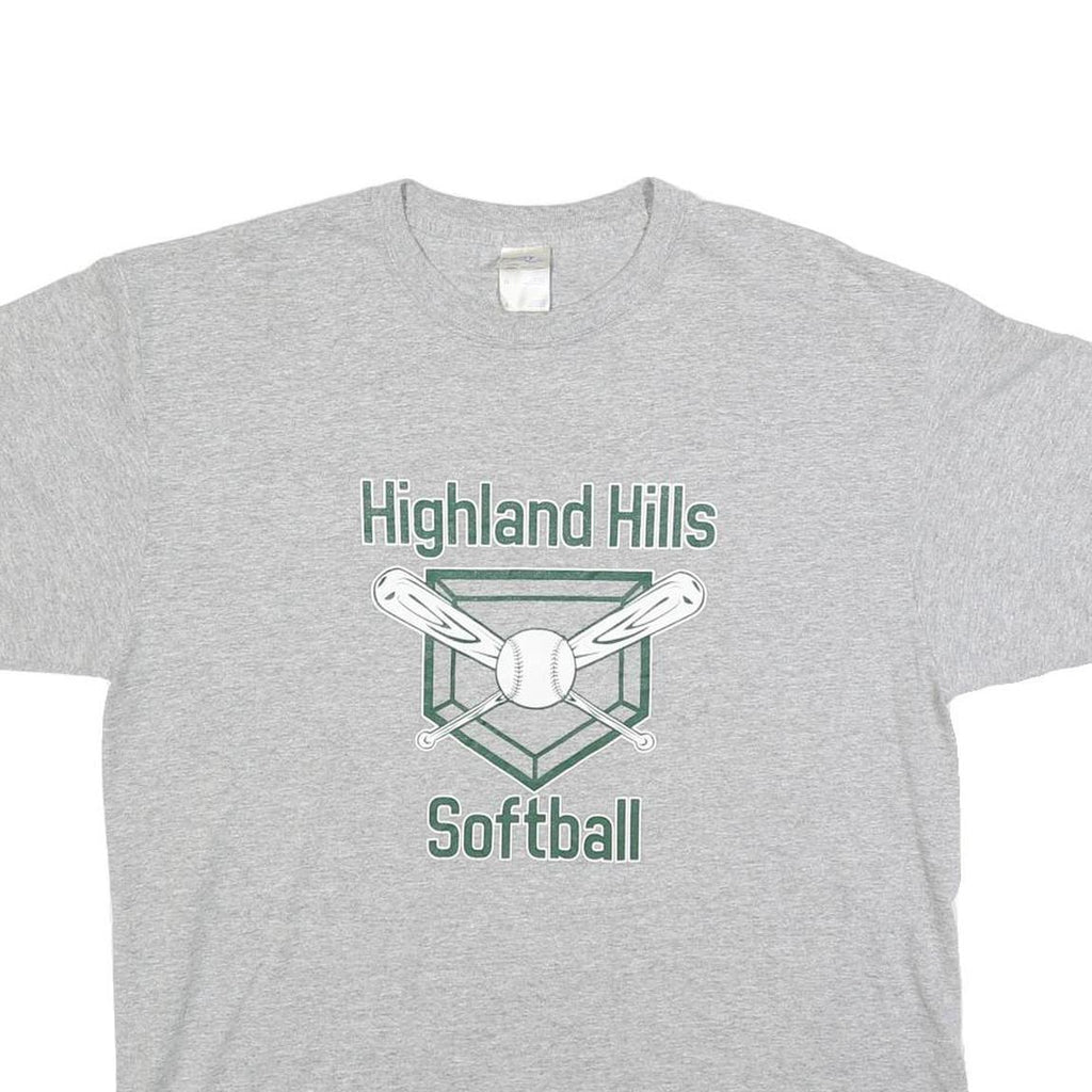 PORT & COMPANY Mens Grey Highland Hills Softball Graphic T-Shirt L Short Sleeve