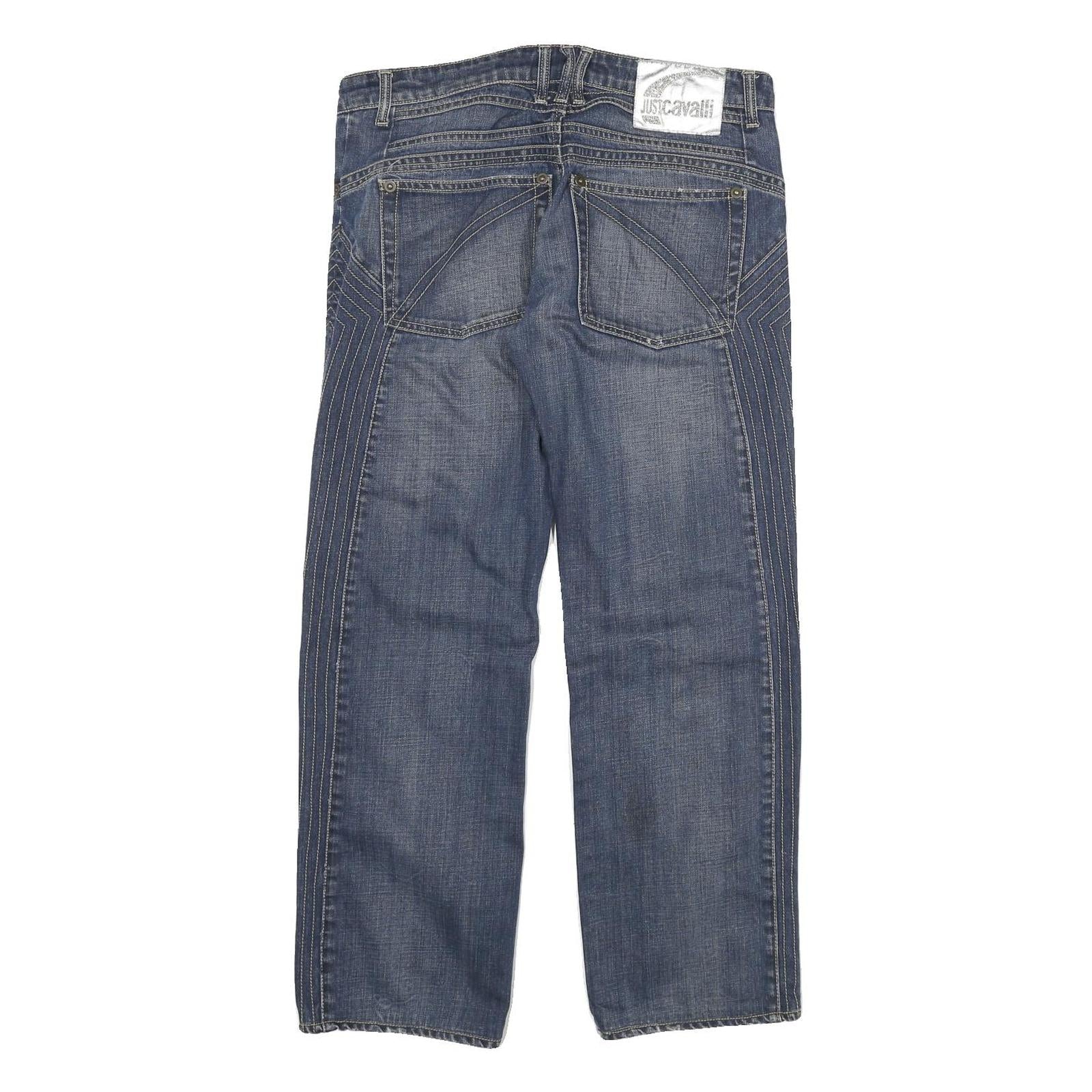 JUST CAVALLI Womens Blue Regular Straight Denim Medium W32 L29 Button Closure