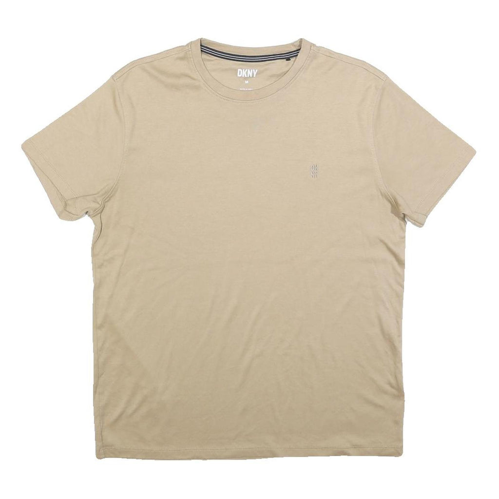DKNY Mens Beige Cotton Blend T-Shirt M Short Sleeve Crew Neck Plain Casual