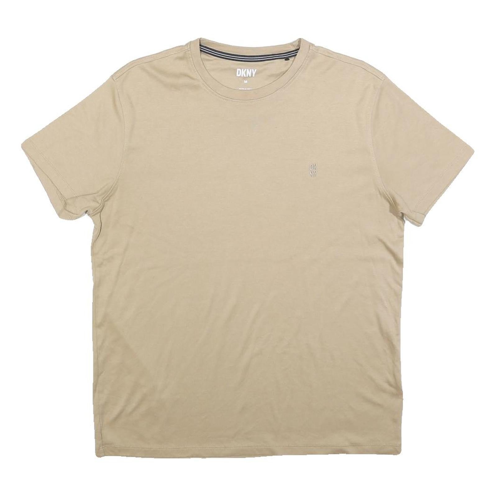 DKNY Mens Beige Cotton Blend T-Shirt M Short Sleeve Crew Neck Plain Casual