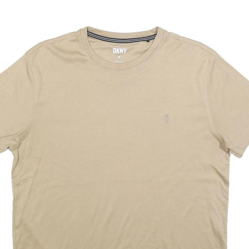 DKNY Mens Beige Cotton Blend T-Shirt M Short Sleeve Crew Neck Plain Casual
