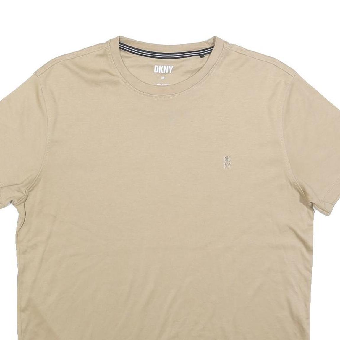 DKNY Mens Beige Cotton Blend T-Shirt M Short Sleeve Crew Neck Plain Casual