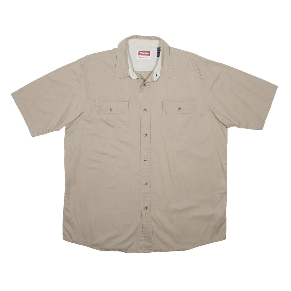 WRANGLER Mens Beige Casual Cotton Short Sleeve Shirt L Button Pocket