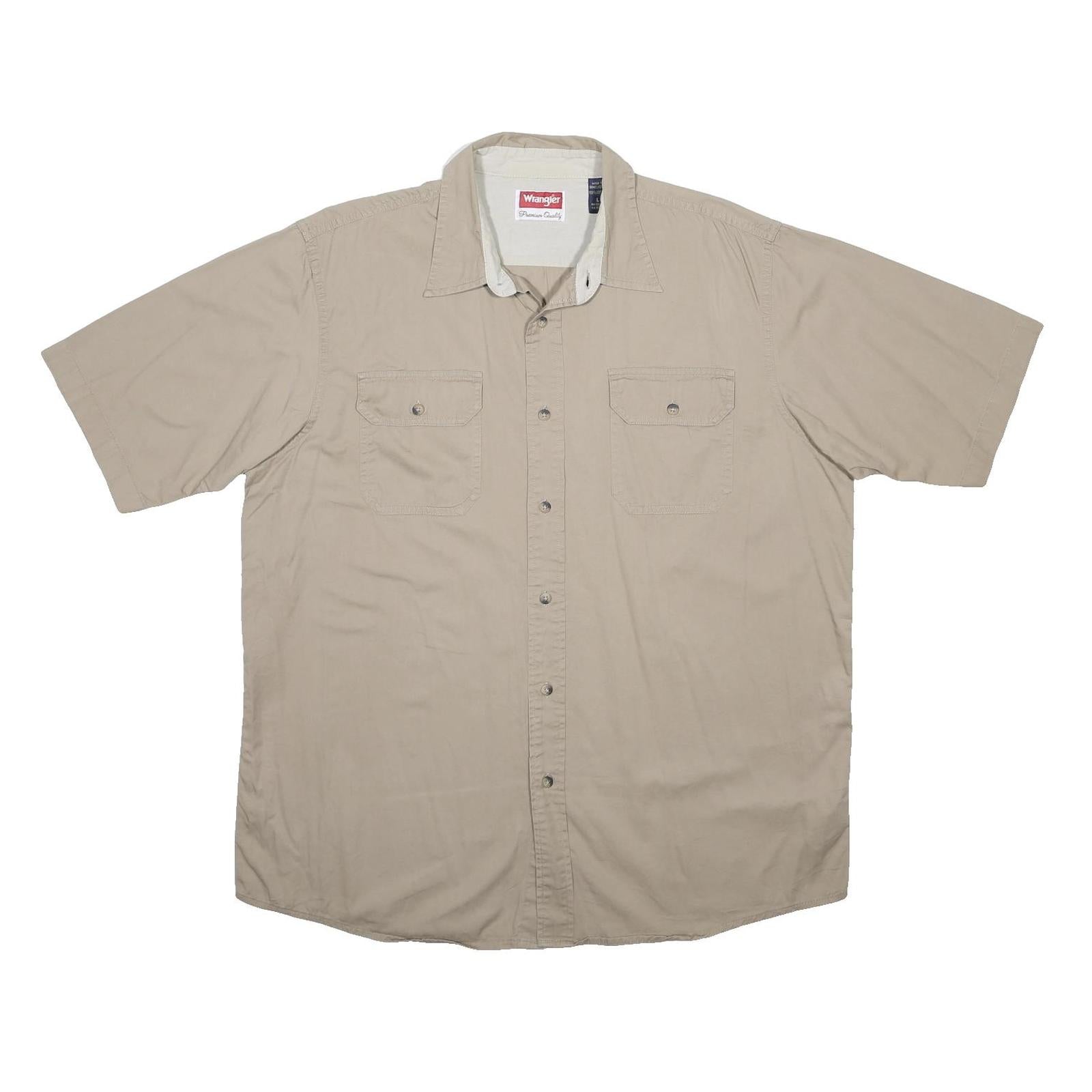 WRANGLER Mens Beige Casual Cotton Short Sleeve Shirt L Button Pocket