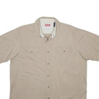 WRANGLER Mens Beige Casual Cotton Short Sleeve Shirt L Button Pocket