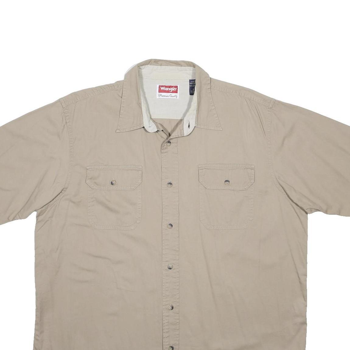 WRANGLER Mens Beige Casual Cotton Short Sleeve Shirt L Button Pocket
