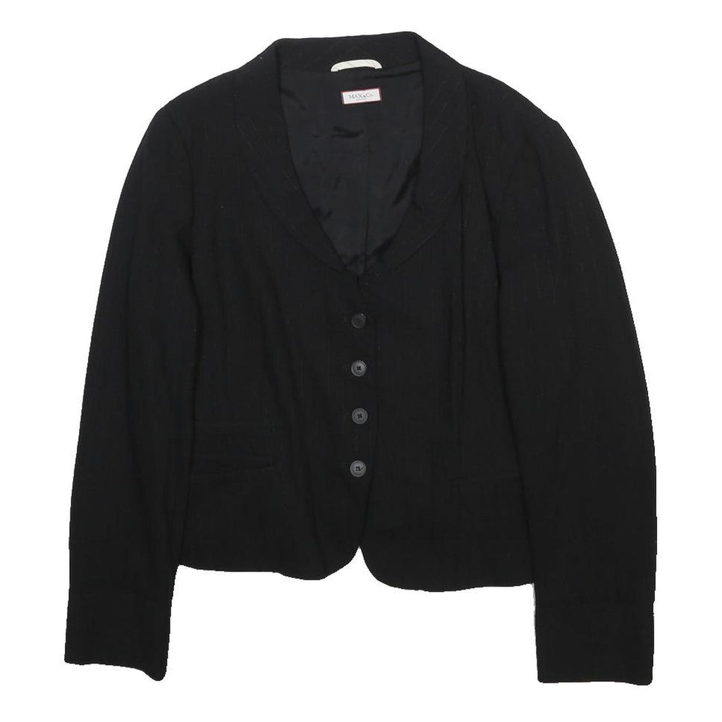MAX&CO Womens Black Pinstripe Woven Tailored Jacket M Button Closure Smart