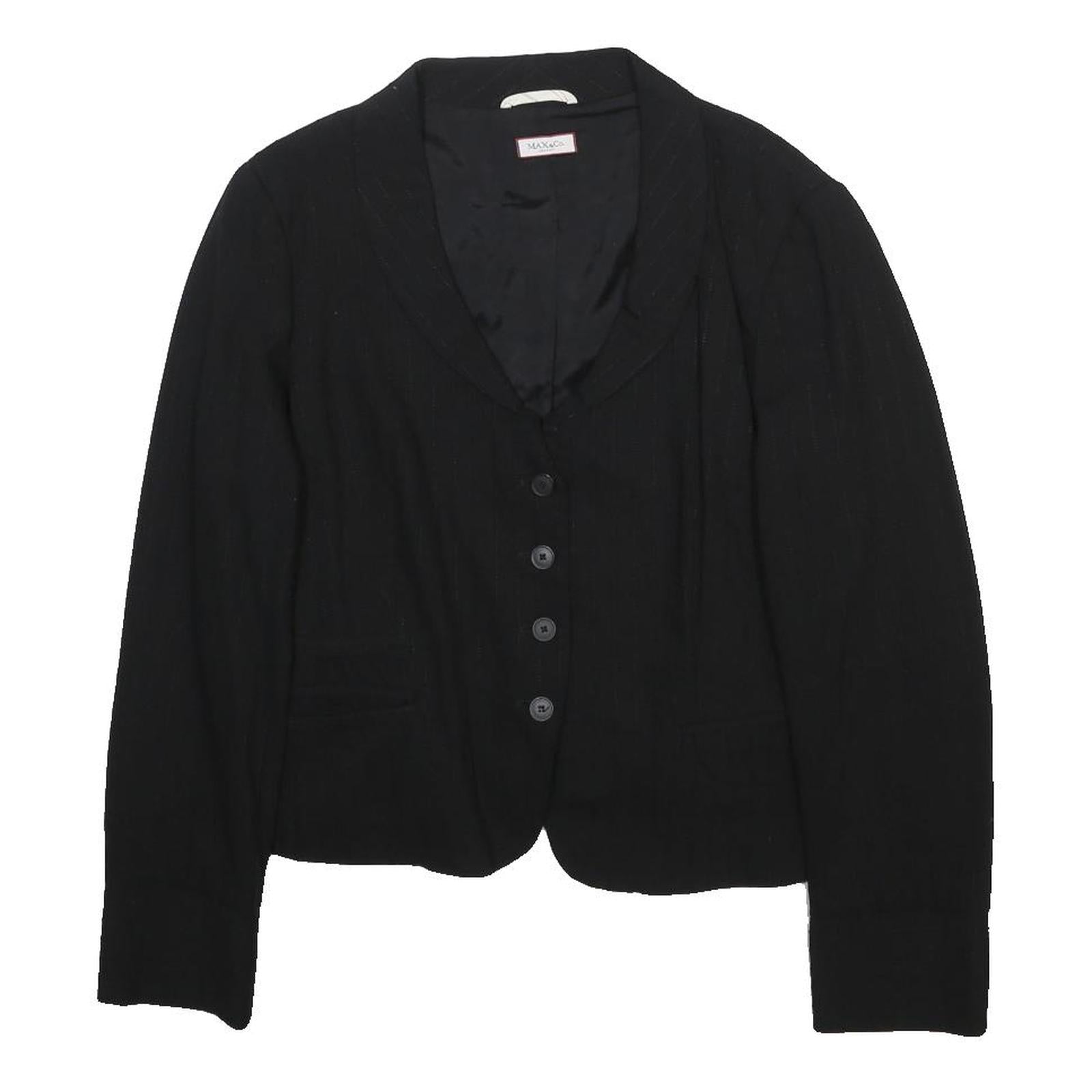 MAX&CO Womens Black Pinstripe Woven Tailored Jacket M Button Closure Smart
