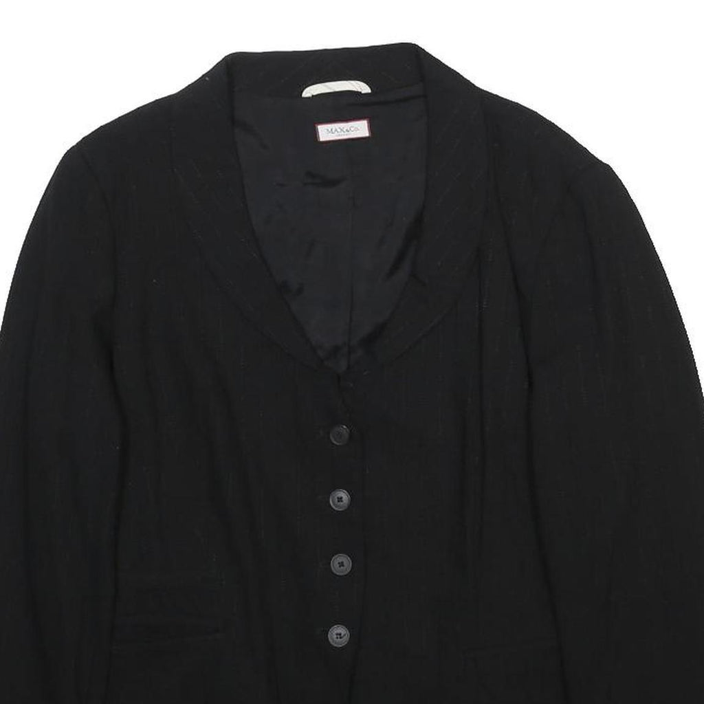 MAX&CO Womens Black Pinstripe Woven Tailored Jacket M Button Closure Smart