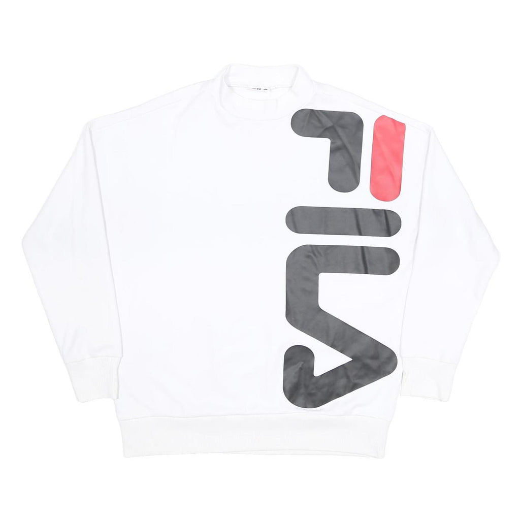 FILA Womens White & Red Logo Crew Neck M Sweatshirt Cotton Blend Casual Pullover