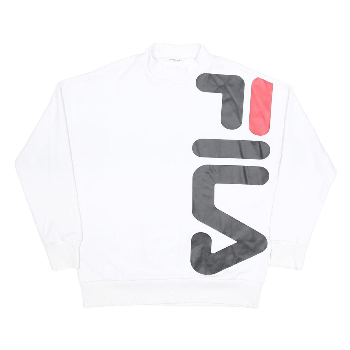 FILA Womens White & Red Logo Crew Neck M Sweatshirt Cotton Blend Casual Pullover