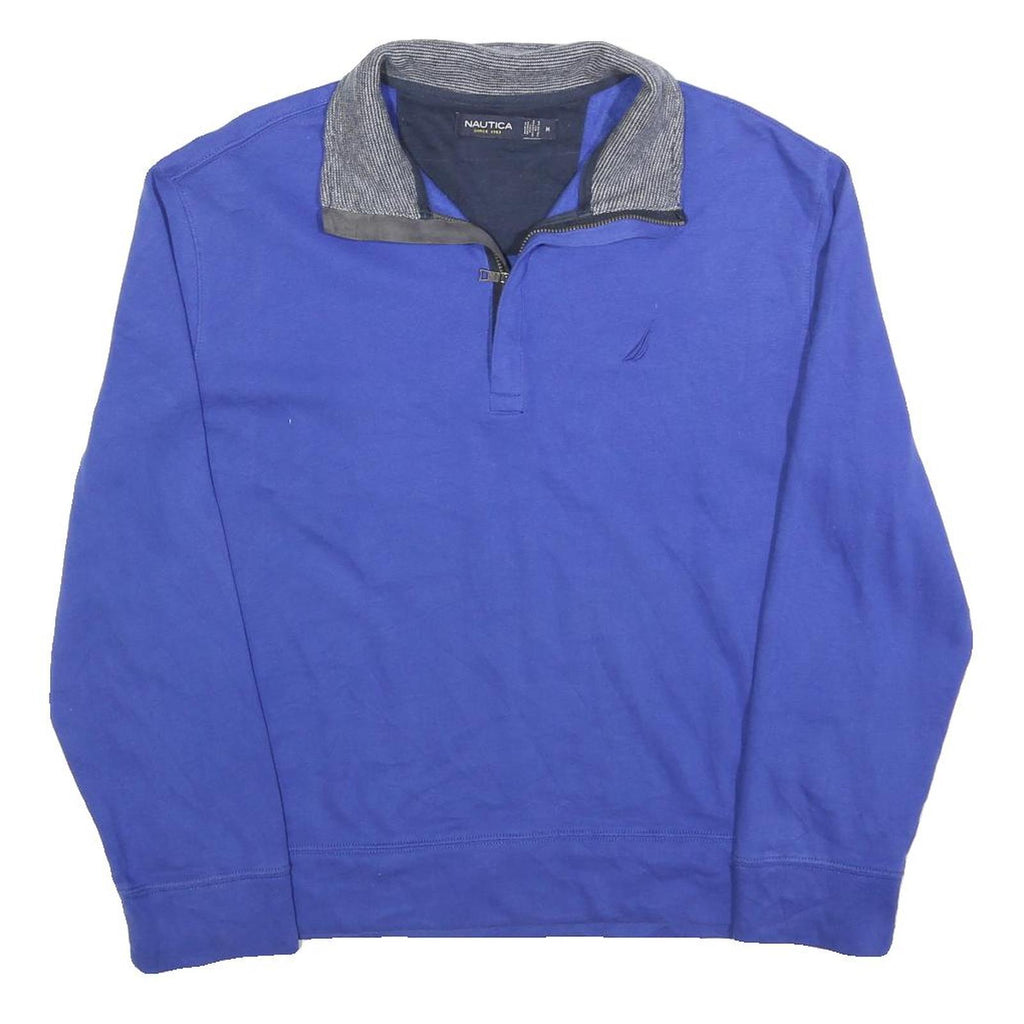 NAUTICA Mens Blue Pullover Sweatshirt M Cotton Blend Zip Collar Casual Wear