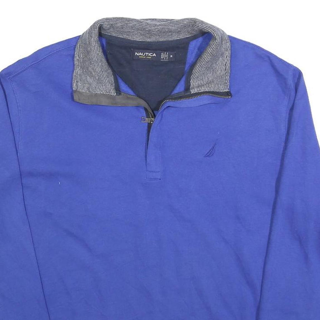 NAUTICA Mens Blue Pullover Sweatshirt M Cotton Blend Zip Collar Casual Wear