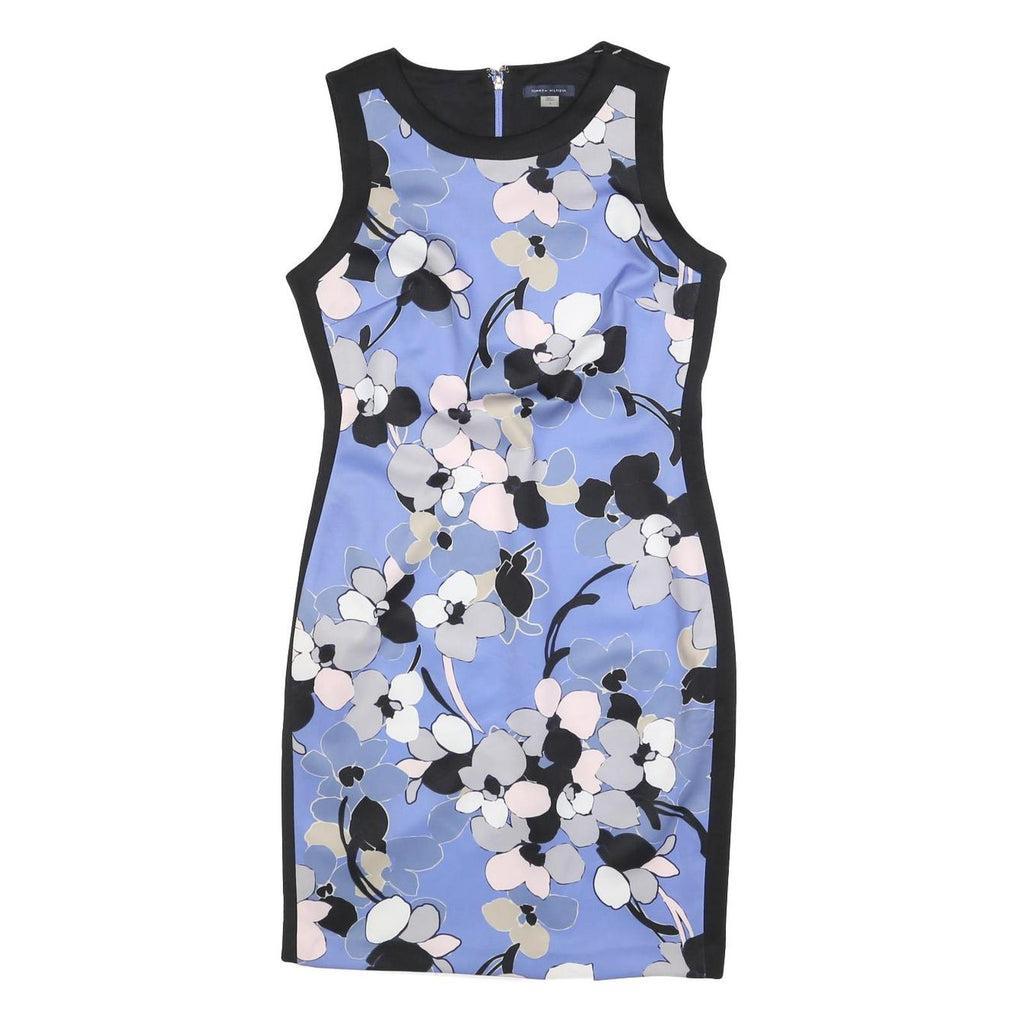 TOMMY HILFIGER Womens Blue Black Floral Bodycon Polyester Blend Sleeveless Midi