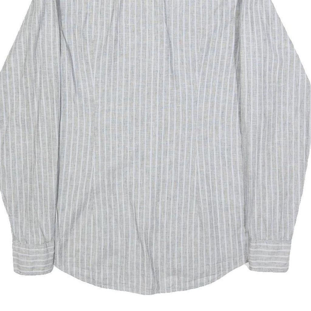 TOMMY HILFIGER Mens Grey & White Stripe Linen Blend Shirt S Classic Summer