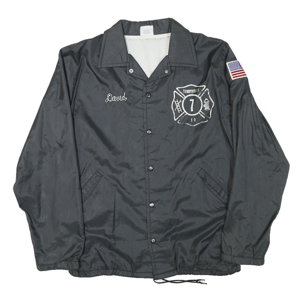 BIRDIE Mens Black Firefighter Button Jacket M Cotton Blend Casual Retro