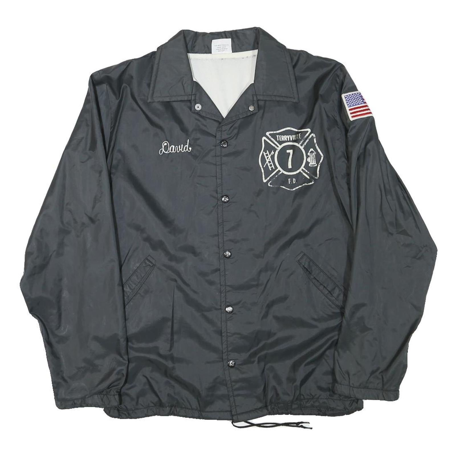 BIRDIE Mens Black Firefighter Button Jacket M Cotton Blend Casual Retro