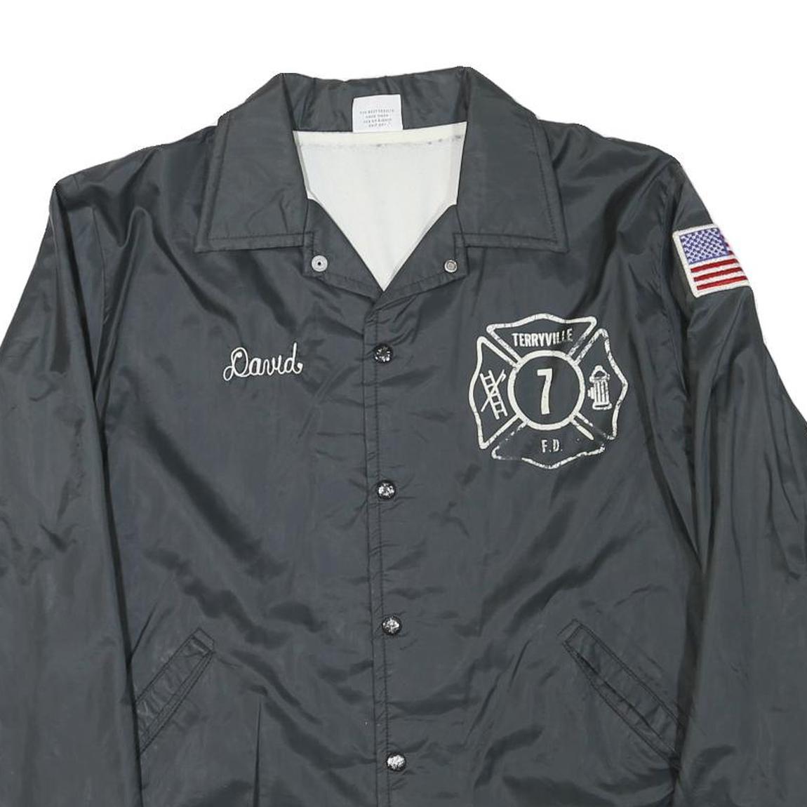 BIRDIE Mens Black Firefighter Button Jacket M Cotton Blend Casual Retro