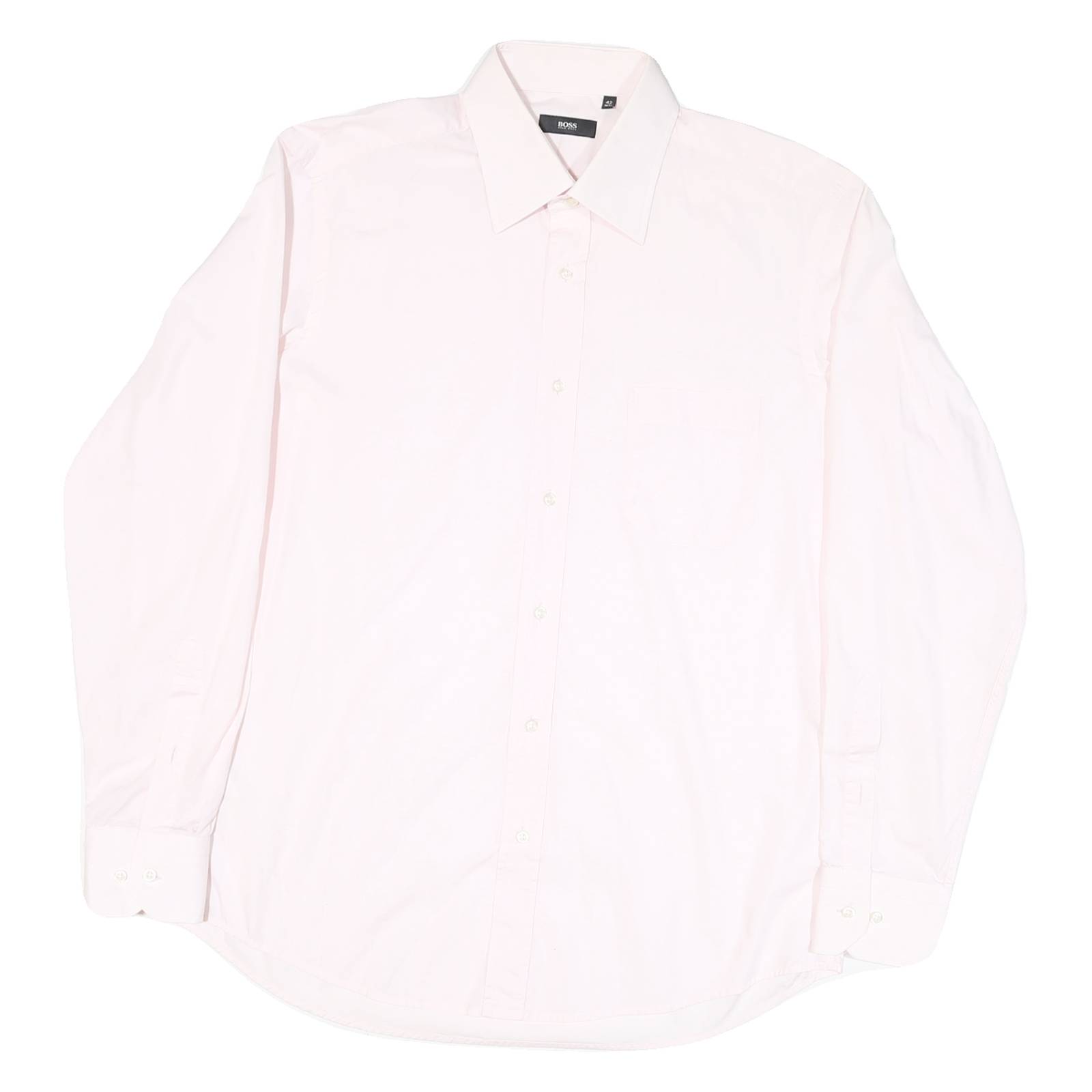 BOSS Mens Pink Plain Formal Shirt L Cotton Blend Button Collar Classic Fit