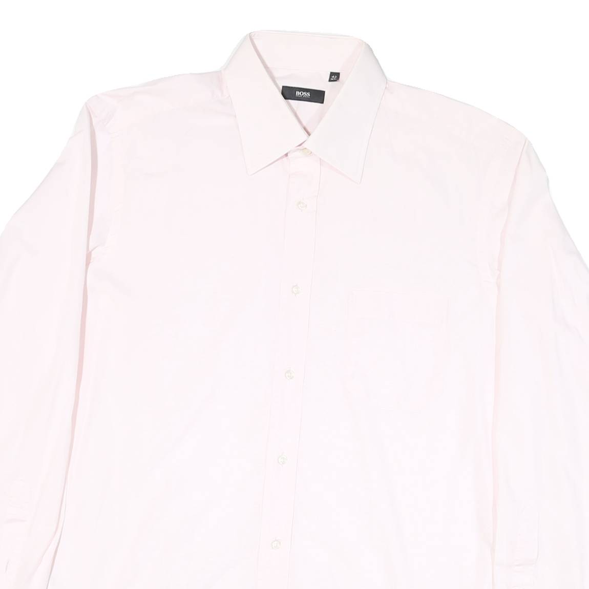 BOSS Mens Pink Plain Formal Shirt L Cotton Blend Button Collar Classic Fit