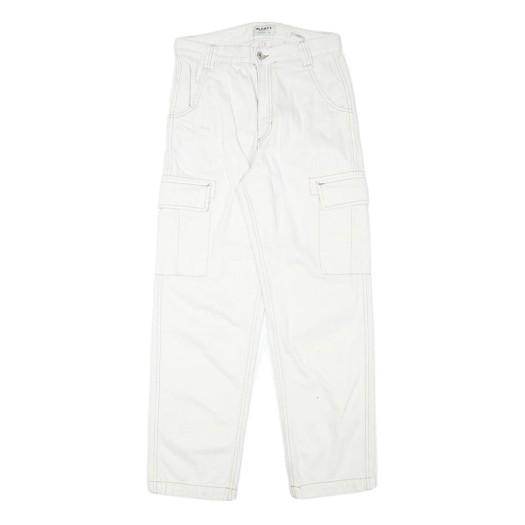 ALCOTT Mens Jeans White Regular Straight Cotton Blend W29 L29 Cargo Pockets