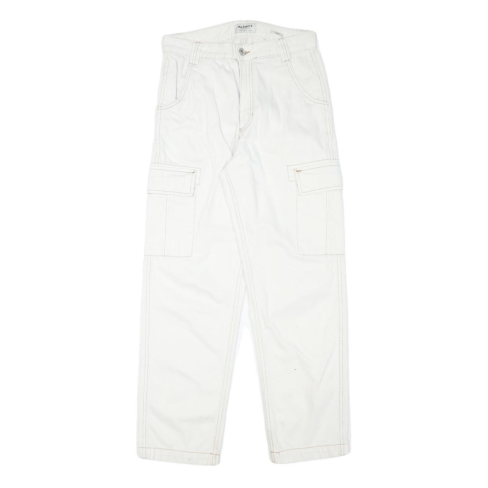 ALCOTT Mens Jeans White Regular Straight Cotton Blend W29 L29 Cargo Pockets