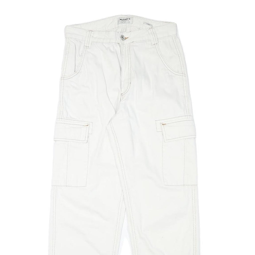 ALCOTT Mens Jeans White Regular Straight Cotton Blend W29 L29 Cargo Pockets