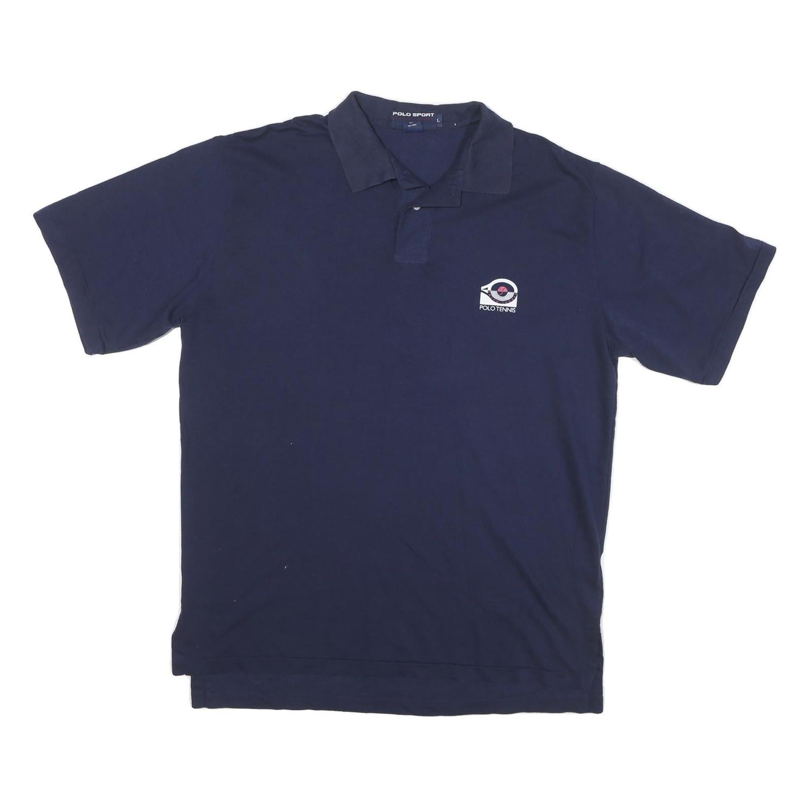 POLO SPORT RALPH LAUREN Mens Navy Blue Polo Tennis Short Sleeve Plain L Cotton