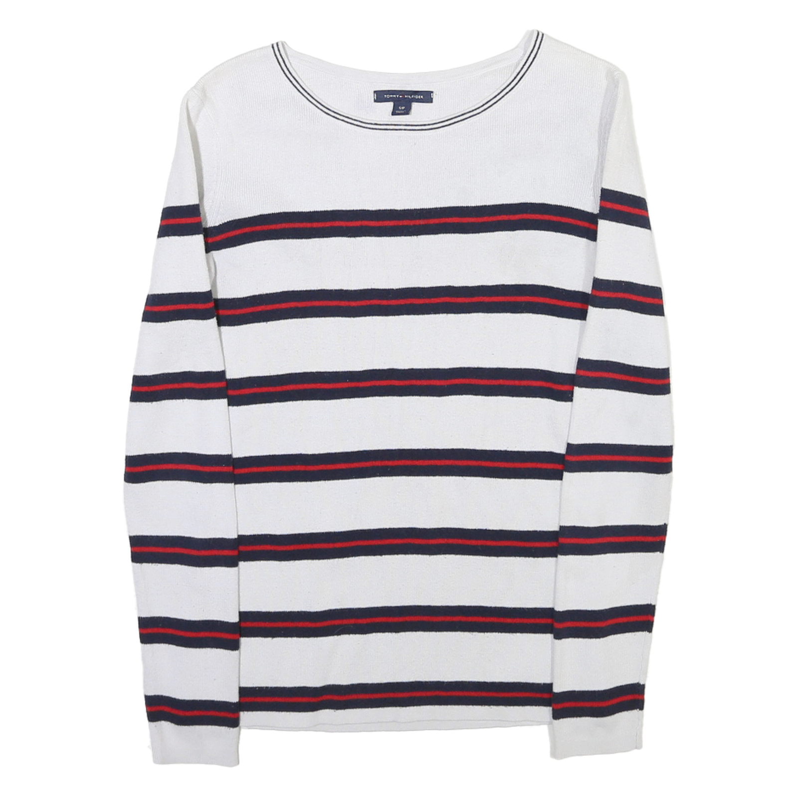 TOMMY HILFIGER Womens White Navy & Red Striped Patterned Crew Neck Basic Knit
