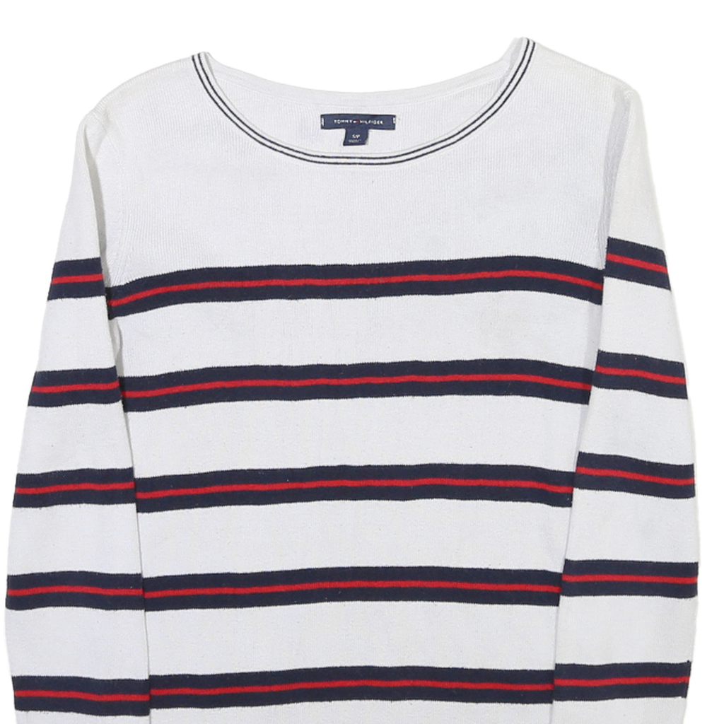 TOMMY HILFIGER Womens White Navy & Red Striped Patterned Crew Neck Basic Knit