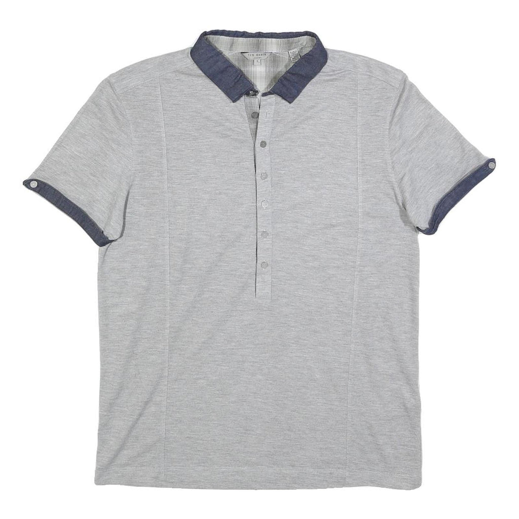 TED BAKER Mens Grey Blue Short Sleeve Plain M Cotton Blend Polo Shirt Casual