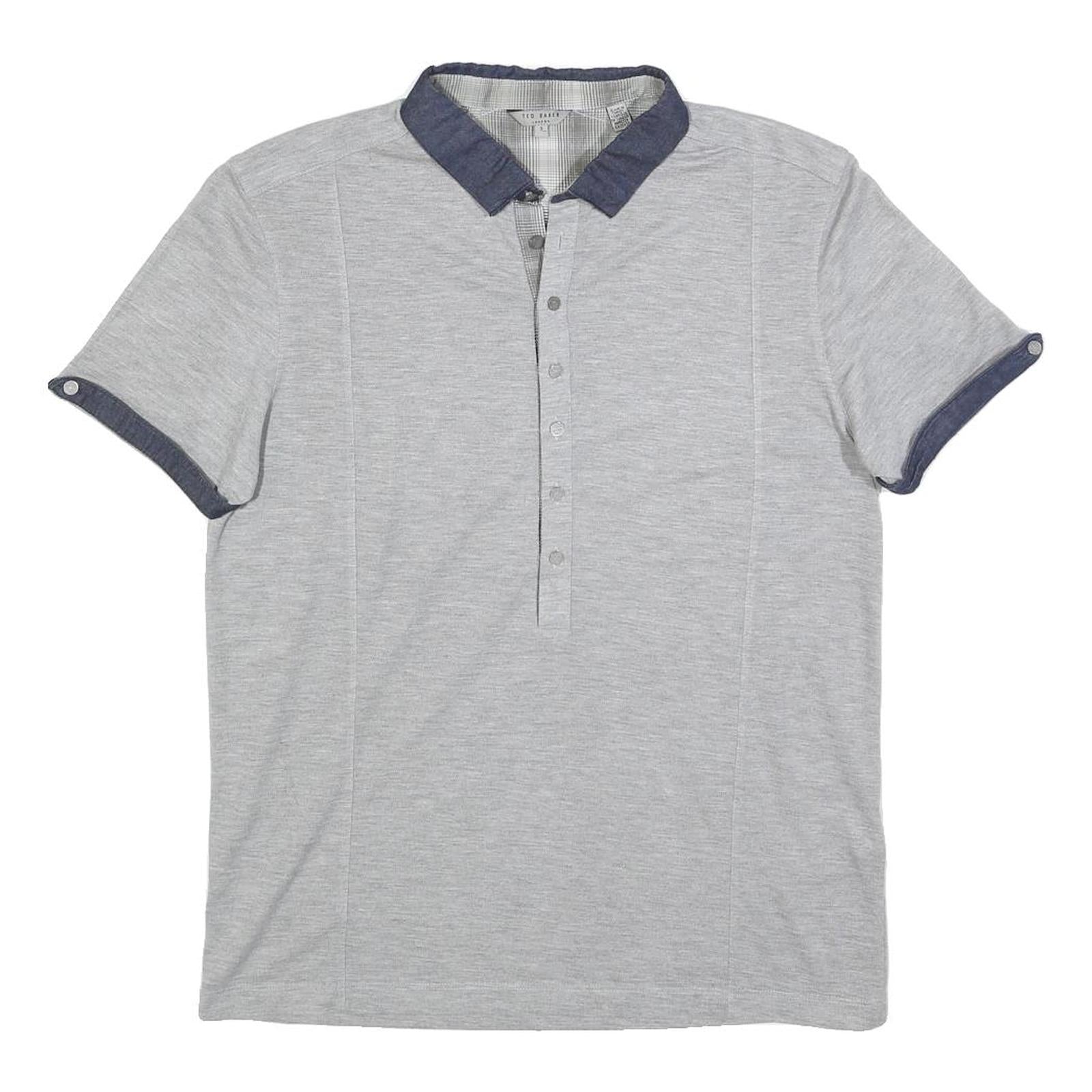 TED BAKER Mens Grey Blue Short Sleeve Plain M Cotton Blend Polo Shirt Casual