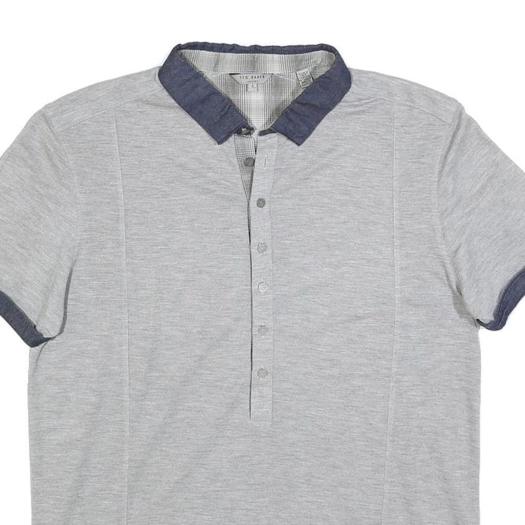 TED BAKER Mens Grey Blue Short Sleeve Plain M Cotton Blend Polo Shirt Casual