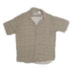 UNTIED Mens Beige & Brown Rayon Shirt L Printed Button Short Sleeve Casual