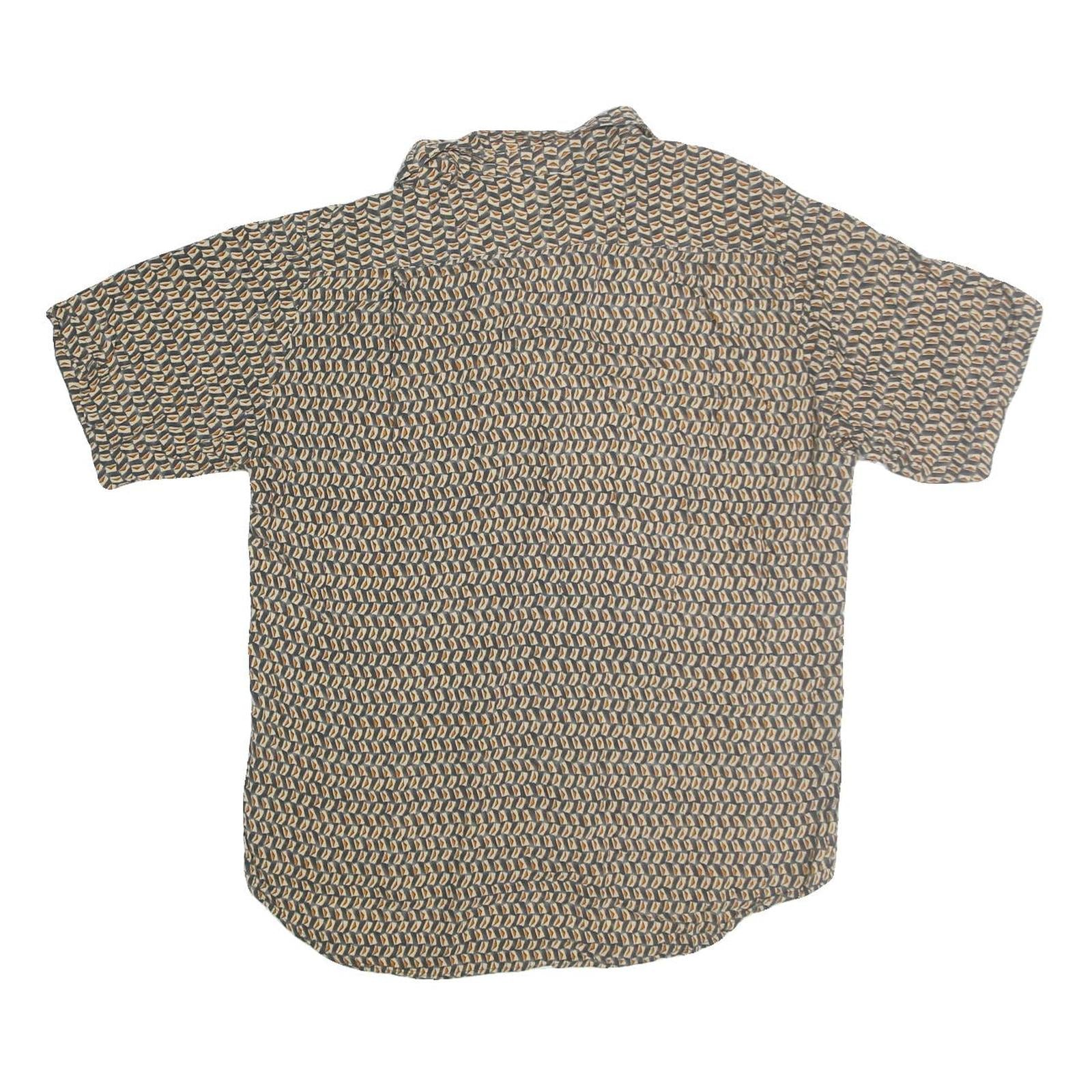 UNTIED Mens Beige & Brown Rayon Shirt L Printed Button Short Sleeve Casual