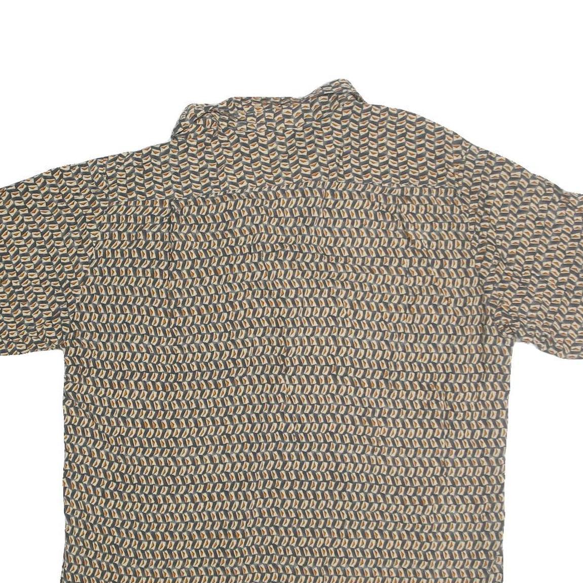 UNTIED Mens Beige & Brown Rayon Shirt L Printed Button Short Sleeve Casual