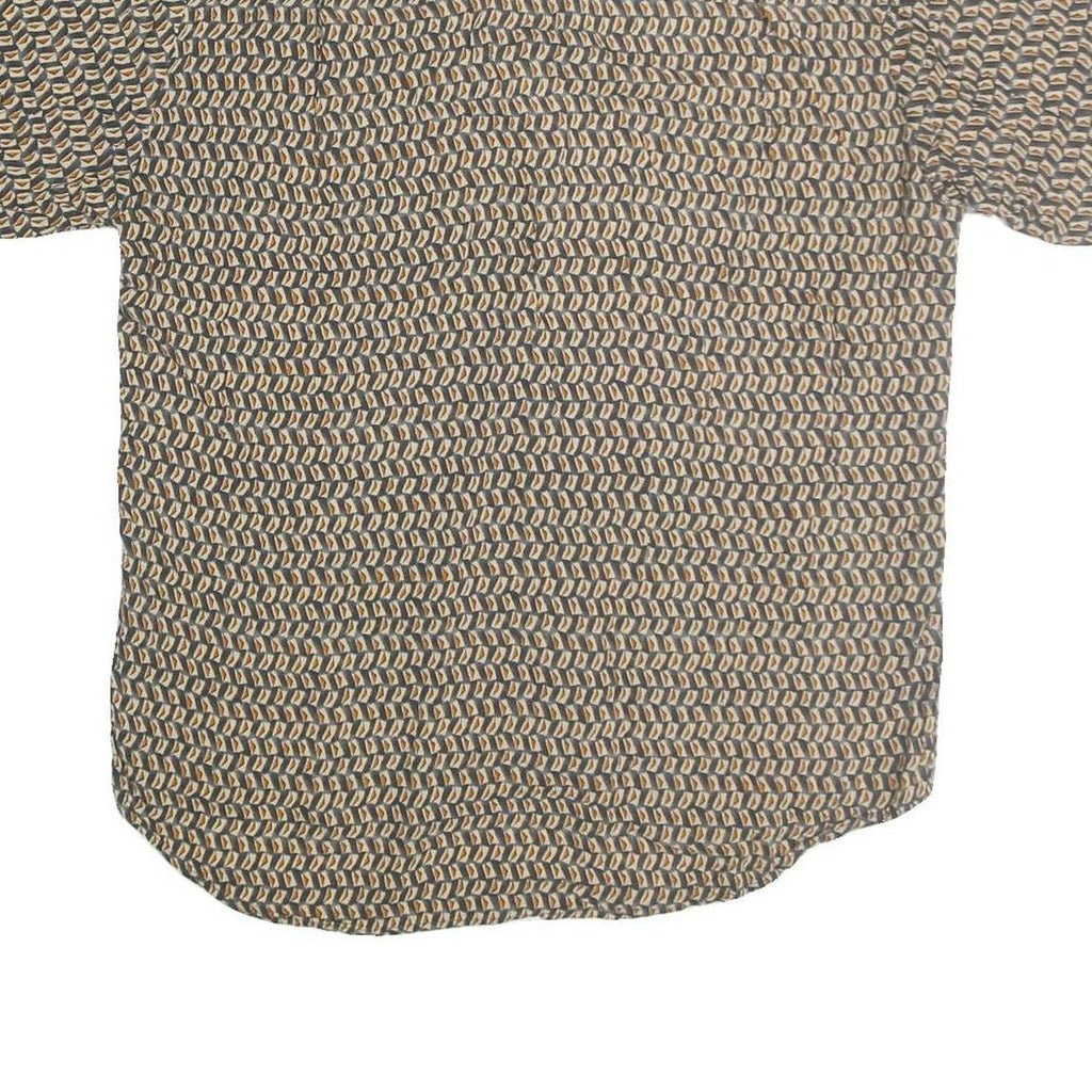 UNTIED Mens Beige & Brown Rayon Shirt L Printed Button Short Sleeve Casual