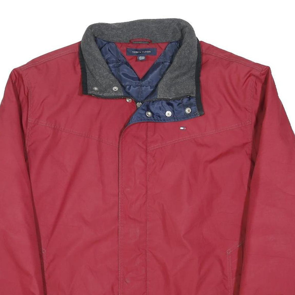 TOMMY HILFIGER Mens Red Zip Jacket XL Polyester Blend Plain Lightweight Casual