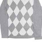 TOMMY HILFIGER Womens Grey & White Patterned Cotton Jumper V-Neck Basic Knit M